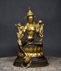 Tibetan Buddhism Bronze Gilt Green Tara Kwan-yin Guanyin Buddha Goddess Statue