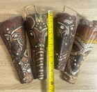 Vintage Papua New Guinea Tribal Masks  x4      1974 Inscription     Hand-carved Palm
