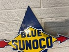 Blue Sunoco Die-cut Porcelain Pump Plate Sign W  Arrow Graphic