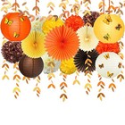 Party Decorations Kit Yellow Orange Brown Paper Hanging Fans Lantern Fall