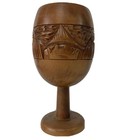 Vintage Hawaii Wooden Goblet Hand Carved Tiki Bar Decor Pedestal Wood Chalice