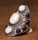 4cm Old Chinese Dynasty Silver Inlay Gems Jewelry Figure Ring Finger Ring