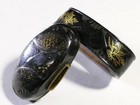 Antique Edo Shakudo Fuchi Kashira Fan Design Gold Inlay Nbthk Tokubetsu Kicho