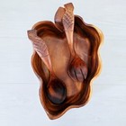 Vintage Woods Of Hawaii Monkey Pod Wood Large 13    Bowl  Fork  Spoon Set