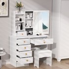 Dressing Table Makeup Vanity Desk With Sliding Mirror And Stool With 6 Drawers