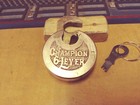 Antique vintage Miller Champion 6 Lever Push Key Pancake Padlock W key  6253