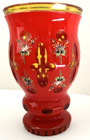 Antique Bohemian Cased Glass Red Overlay Cut To Clear  6 1 8 