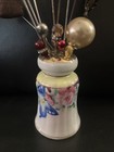 Antique Hand Painted Floral Hat Holder With 14 Hat Pins Different Length styles