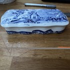 Rare Antique Early 19thc Blue White Two Temples Broseley Toilet Box 20cm