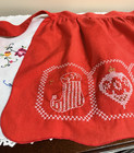 Vintage Mrs  Claus Red Christmas Handmade Embroidered Cross Stitch Half Apron