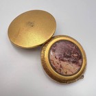 Vintage Ussr Vanity Face Puff Powder Box Compact Case Gilded Brass Jasper Stone