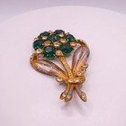1940 s Floral Spray Rhinestone Pot Metal Brooch Pin Womens Vintage Large 3 4  