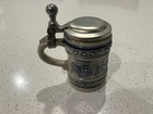 Antique Hand Made Painted Pottery Pewter German Lidded Beer Stein Mug Tankard
