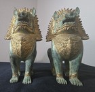 Vintage Brass Asian Siam Gilded Gold   Bronze Khmer Guardian Lion Foo Dog 2 Lot
