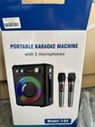 Portable Karaoke Machine Bluetooth 2 Microphones Fm Aux Led Lights Open Box