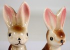 2 Vtg Easter Bunny 3  Rabbit Ceramic Anthropomorphic Kitsch Figurine Lot
