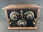 Crystal Radio   Calrad Rh-20 Headphones Antique Wood Case Vtg Glass Front Japan