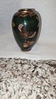 Old Meiji Japanese Cloisonne Enamel Green Stone Butterflies Vase Beautiful 