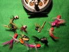 Vintage Pflueger Fly Fish Reel Sal Trout W Lot Of Fish Flies   Poppers 