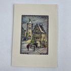 Vintage Mid Century Christmas Greeting Card Village Town Square Fence Villager