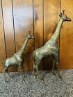 Large 24  And 17  Decorative Giraffe Sculpture Mcm Brass Pair Mom And Baby Nice
