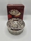 Vtg Godinger Vanity Silver Plated Powder Glass Box W  Lid Mirror Powder Puff 