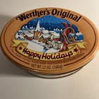 Vintage Oval Werther s Original Tin 1998 Happy Holidays Village Embossed Lid
