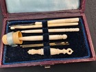 Antique 19th Century Sewing Set Traveling Kit Orig  Box   Bone Accessories Vgc