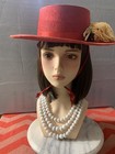Original Antique Lady Red Hat  Velvet Wide Brim  Victorian Edwardian 19th 20th C