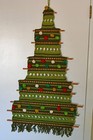 Macrame Christmas Tree Wall Hanging Fringe Pom Balls Vtg 1970s Knitted Mcm Retro
