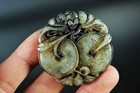Unique Chinese Old Jade Hand Carved  bat Ancient Coin  Pendant Z7