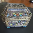Vintage Chinese Trinket Jewelry Box Silver   Cloisonn   Enamel Circa 1960s
