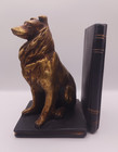 Vintage Pair  Bronze Finish Dog Bookends  Wood Base Collie Heavy