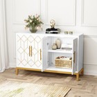 White Sideboard 4 Doors Buffet Storage Cabinet With Gold Accents