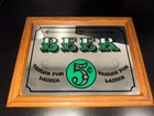 Vintage Beer 5 Cent Bar Mirror Sign Wood Frame Tavern Pub Man Cave Decor