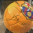 Lionel Messi Signed Fc Barcelona Soccer Ball W  Clear Display Case Orange yellow