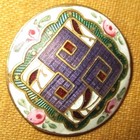 Antique Victorian Champleve   Basse Taille Enamel Button  W Pretty Pink Flowers