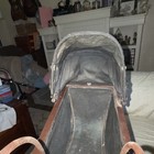 Metal Doll Stroller Pram Carriage With Gray Canopy  Brown gray  Fabric