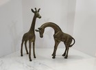 Pair Of Vintage Solid Brass Giraffe Figurines      Mid-century