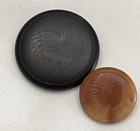 2 Vintage Pressed Vegetable Ivory Rooster Buttons - 9 16    7 8   s15 