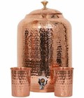 Copper Water Dispenser Matka 16 Litre Hammered Pitchers Pot With 2 Tumbler Glass