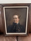 Pair Framed Antique Victorian Portrait Paintings W  1978 Restoration Labels