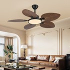 Led 52  Tropical Ceiling Fan Light Palm Leaf Blade Patio Living Room With Remote