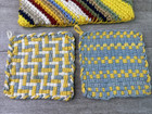 Lot Of 3 Square Handmade Hot Pads 2- Braided 1- Crochet  Multicolor