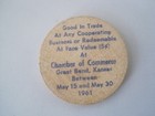 Wooden Nickel Blue Kansas Centennial 1861-1961 Chamber Of Commerce