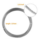 1 16 Inch Stainless Steel 304 Aircraft Cable Wire Rope Marine Grade  33 Ft Lengt