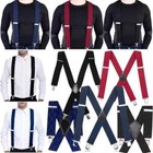 Mens Xxl 50mm Wide Heavy Duty X Shape Braces Elastic Suspenders Trouser Clips Uk