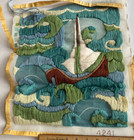 Vintage Crewel Yarn Needlepoint Unfinished Tapestry Boat Water Waves Ocean