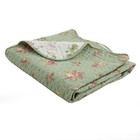 Green Vintage Blossom Floral Printed Reversible Cotton Quilted Throw 