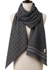 Gucci Gg Jacquard Women Wool Scarf Stole Muffler Wrap In Gray Made In Italy